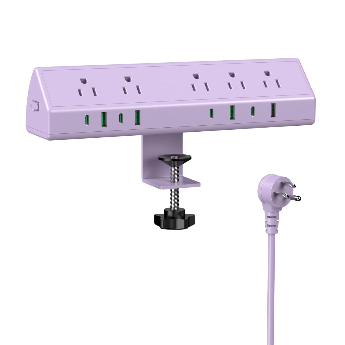 Jgstkcity front view clamped to desk showing accessible outlets and neat cords benefit workspace organization