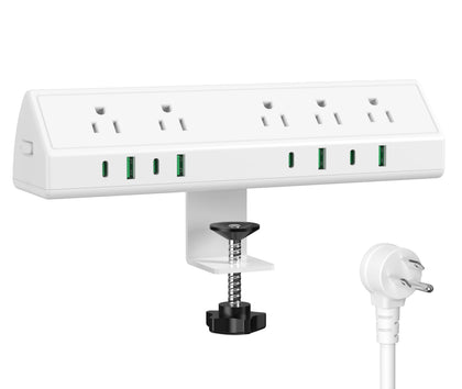 Jgstkcity front view of desk clamp power strip showing ports and neat organization