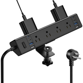 Jgstkcity front view of clamp power strip showing outlets and USB for tidy desk