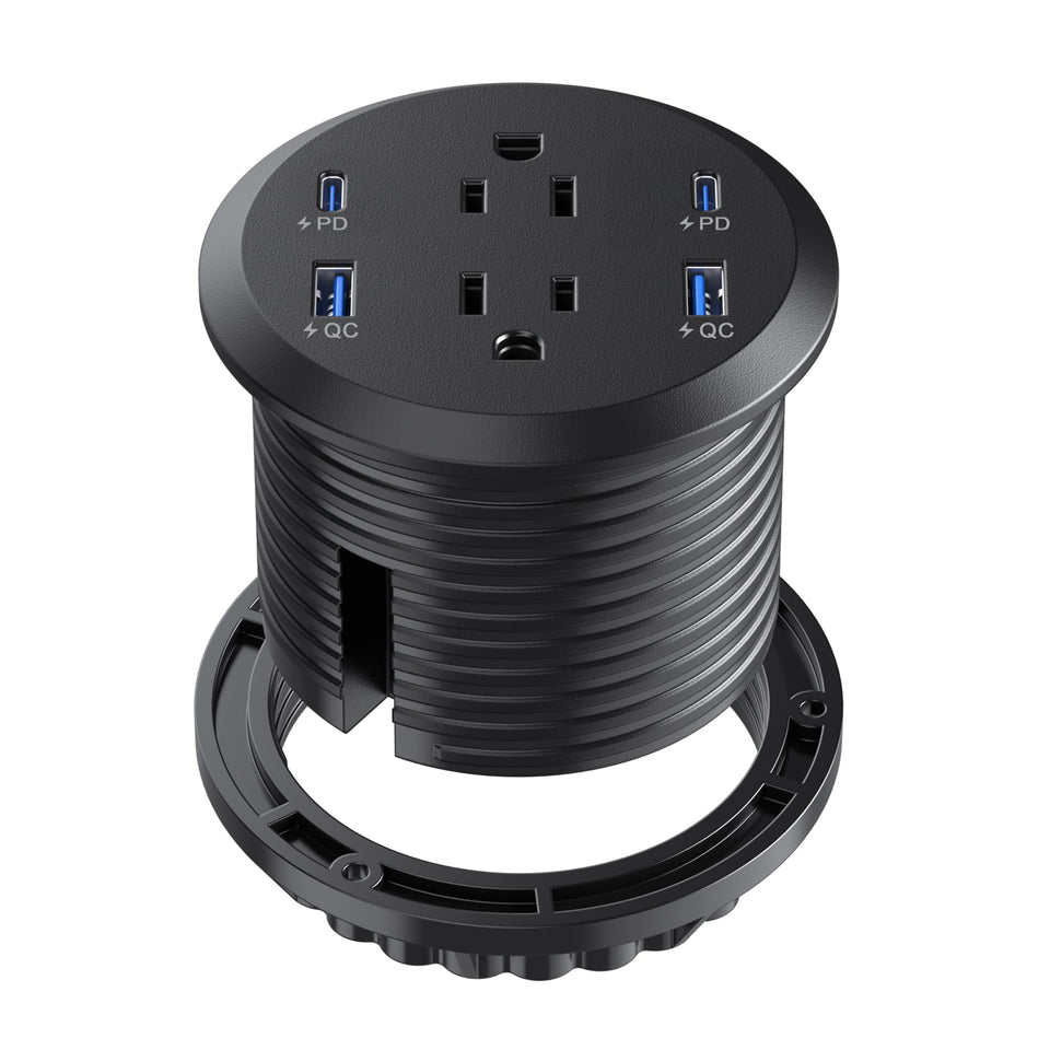 Jgstkcity front view of recessed grommet showing clean desk benefit