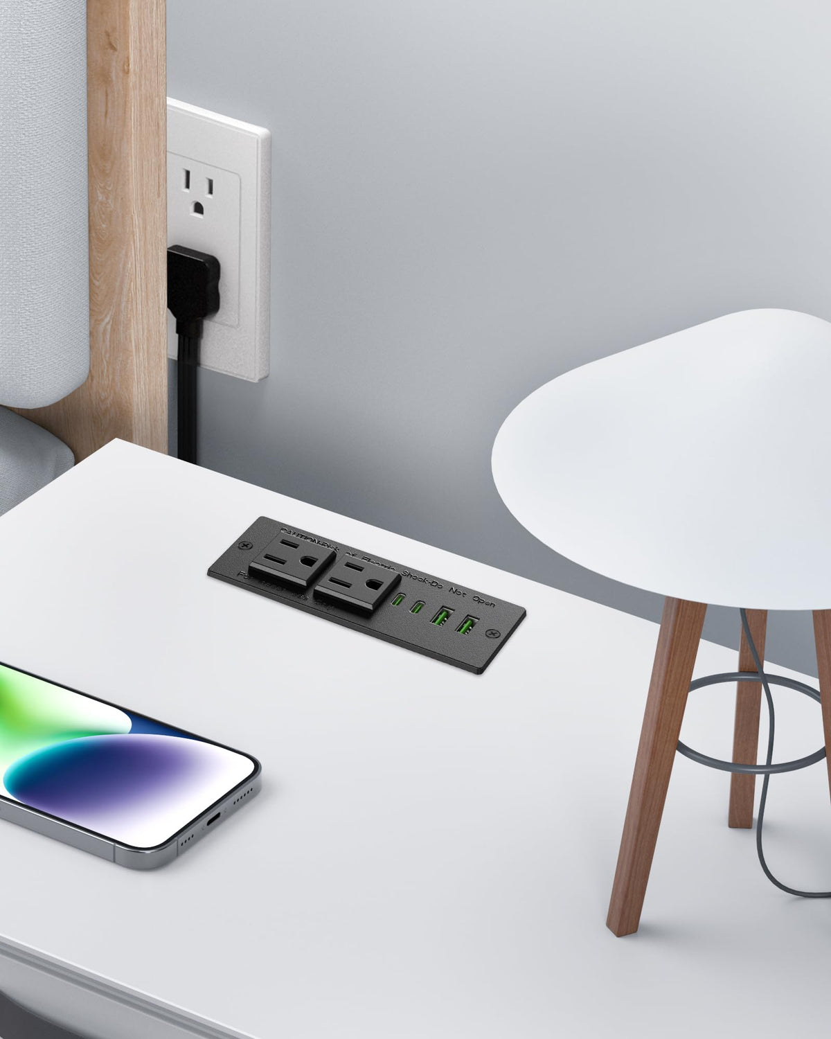 Jgstkcity unit recessed into desk, hidden chargers and clean look