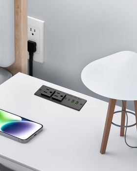 Jgstkcity unit recessed into desk, hidden chargers and clean look