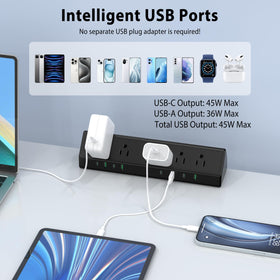Jgstkcity power strip mounted on desk in home office, declutters workspace and charges devices