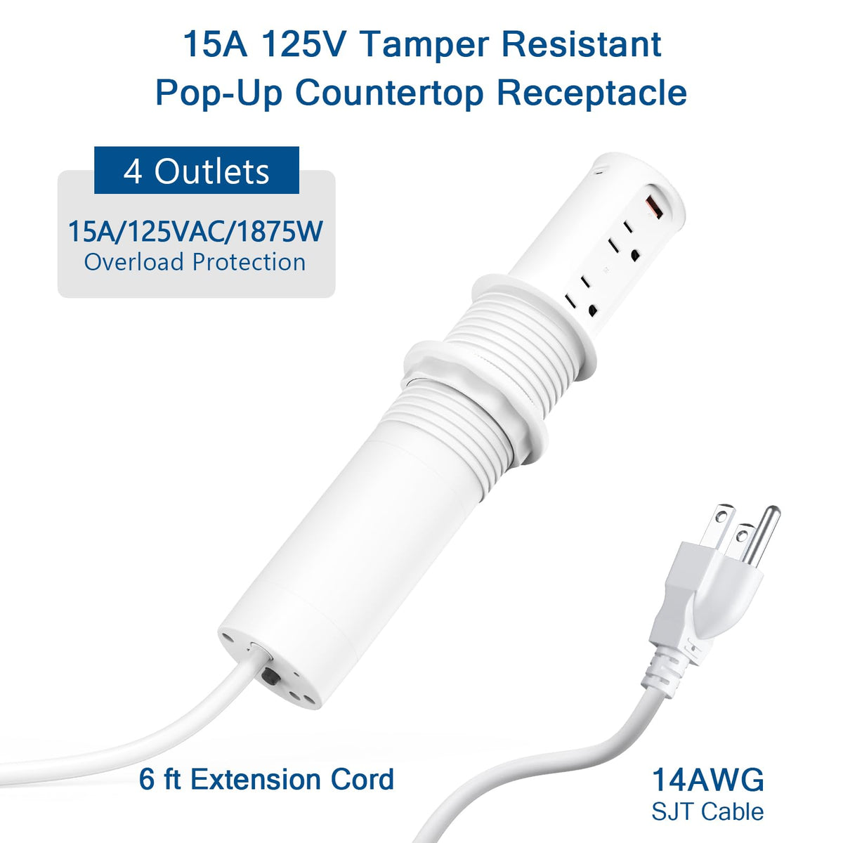Jgstkcity pop-up outlet with 6ft extension cord for flexible placement.
