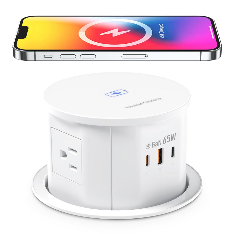 Jgstkcity pop-up outlet with wireless charger on a clean desk for clutter-free power