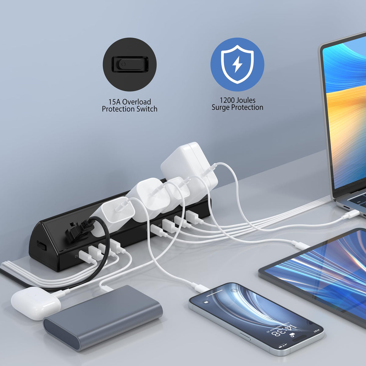 Jgstkcity 13-in-1 power station keeps outlets and ports within reach.
