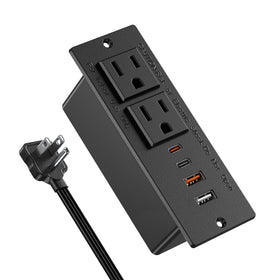 Jgstkcity recessed power strip on a desk offering organized multi-device charging