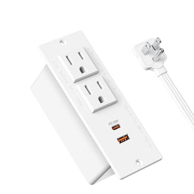 Jgstkcity recessed power strip front view showing a clean, integrated desk edge solution.
