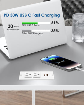 Jgstkcity recessed power strip installation on desk edge for seamless power access.