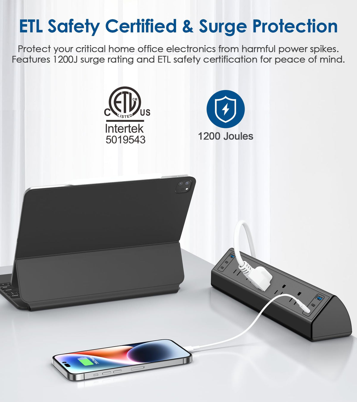 Jgstkcity top view highlighting five outlets and six USB ports for versatility