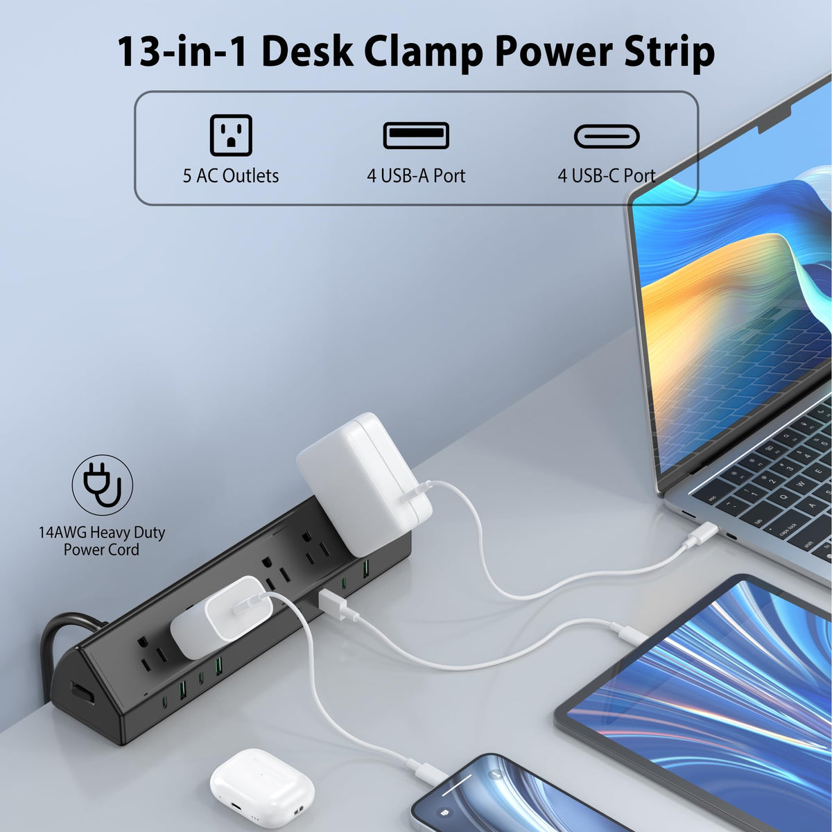 Jgstkcity close view of USB-C PD and AC outlets, allows simultaneous multi-device charging