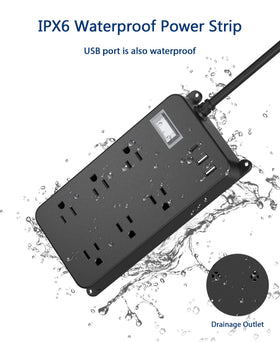 Weatherproof extension cord with six widely spaced outlets for bulky plugs