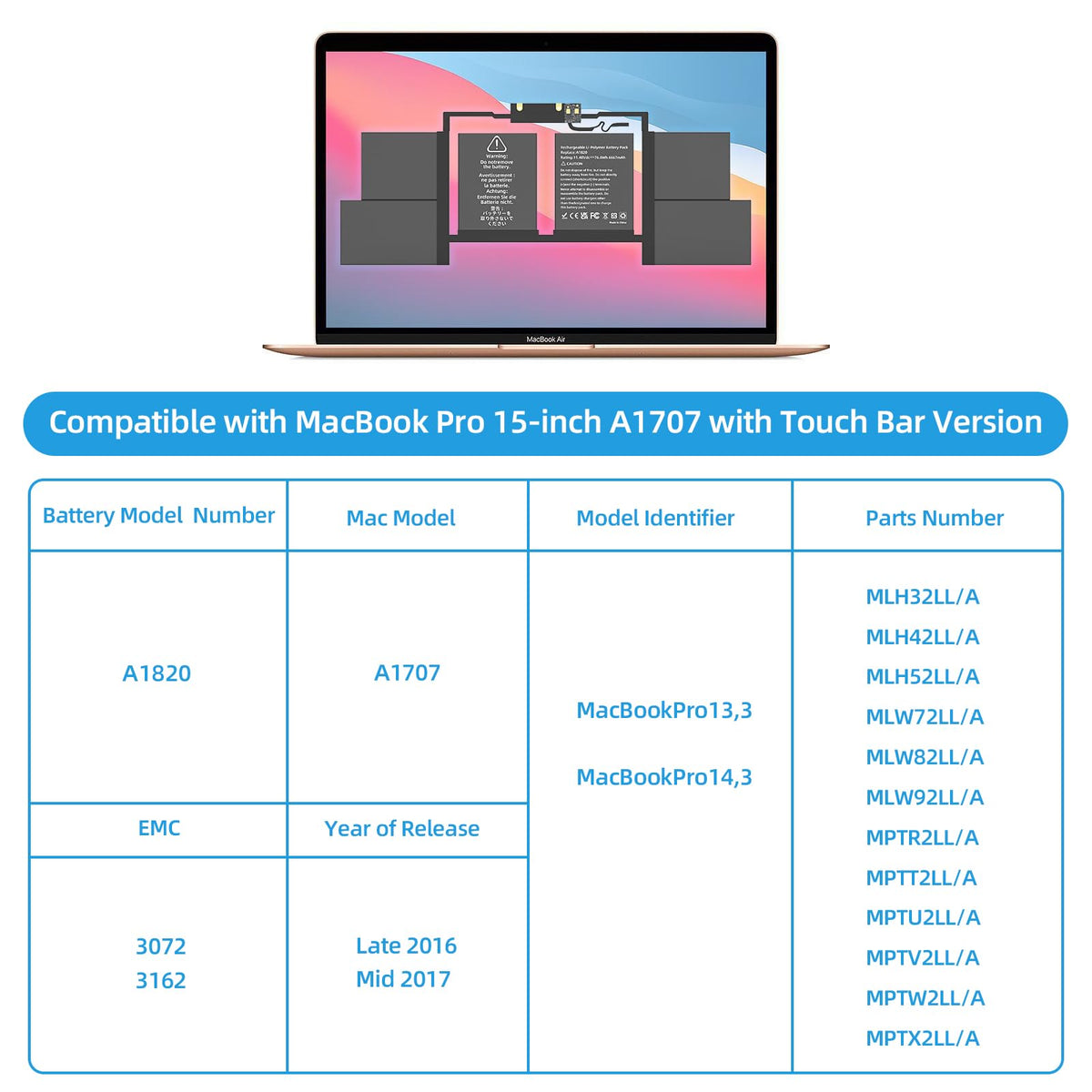 JGTM battery installed inside MacBook Pro demonstrating a proper fit and restored runtime