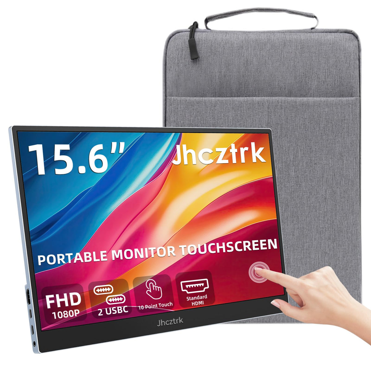 Jhcztrk 15.6-inch touchscreen portable monitor front view for on-the-go productivity.