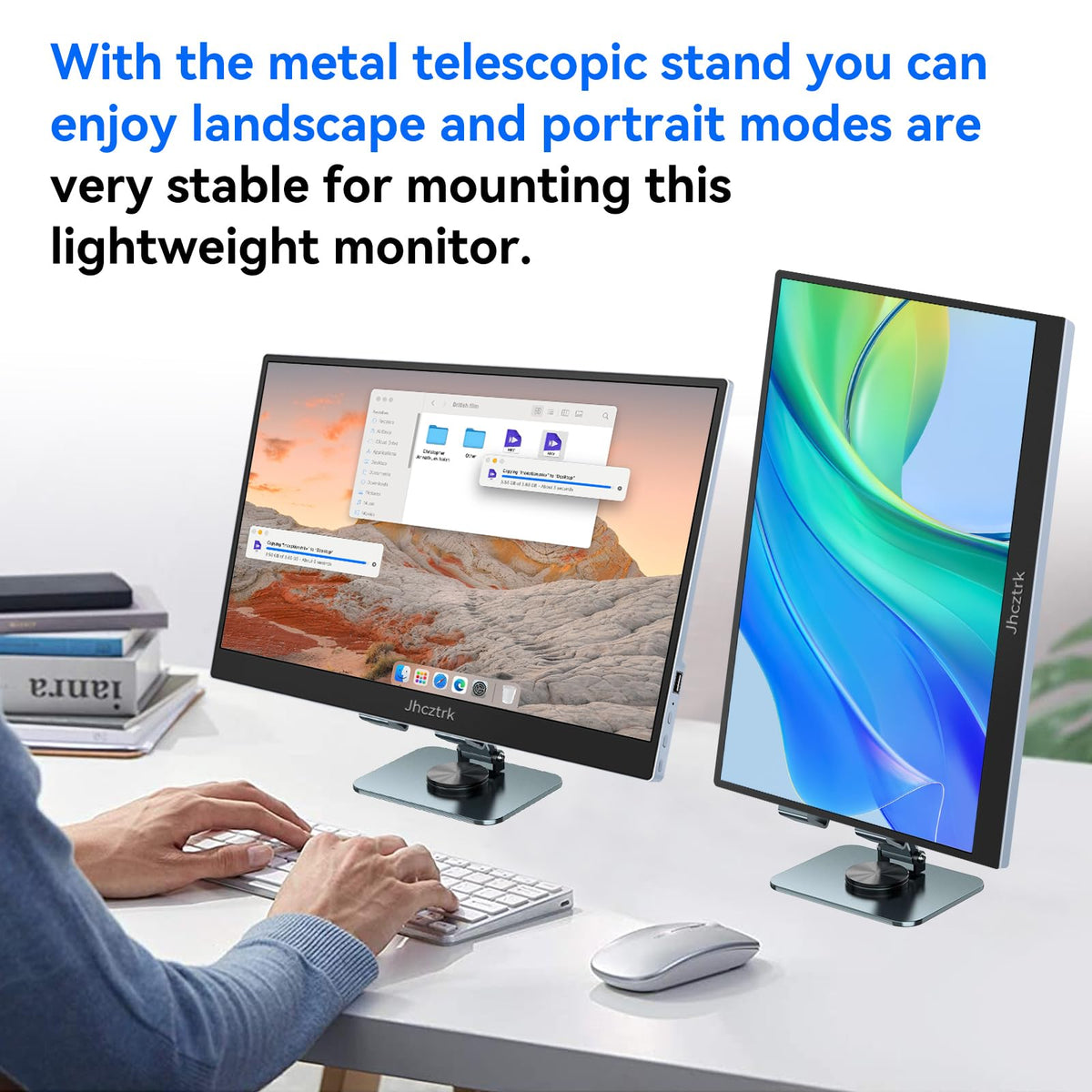 Jhcztrk portable monitor ultranarrow bezel enhances immersive viewing.