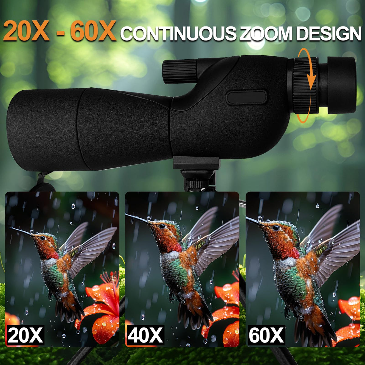 JHdril monocular telescope with 20-60x zoom for detailed distant views