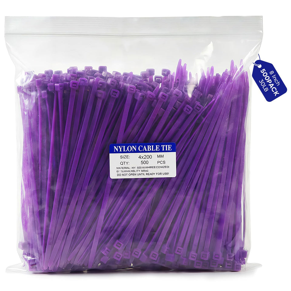 JHXTZ purple zip ties 8-inch pack for neat cable organization.