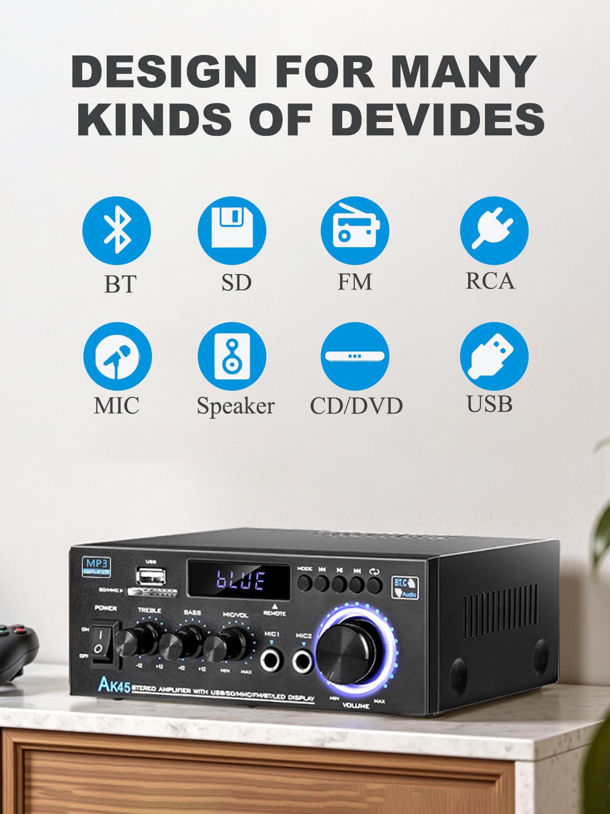 JIAATGA AK45 Bluetooth streaming for wireless music playback.