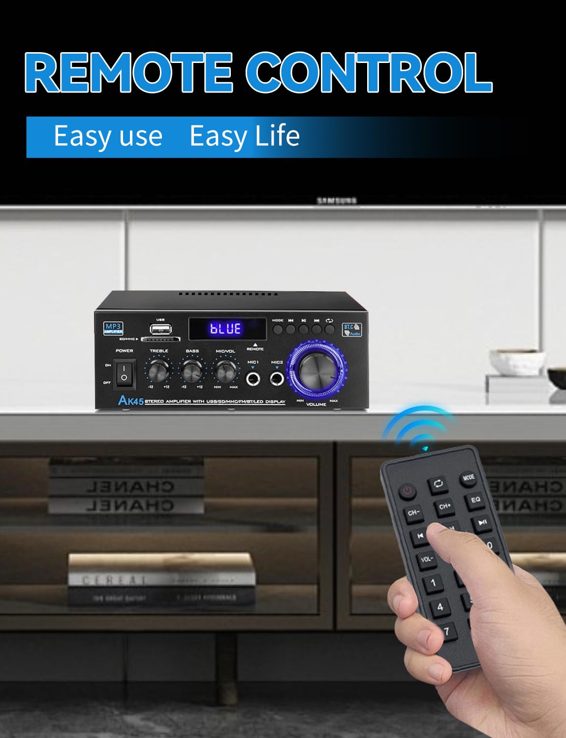 JIAATGA AK45 microphone input for live announcements or karaoke.