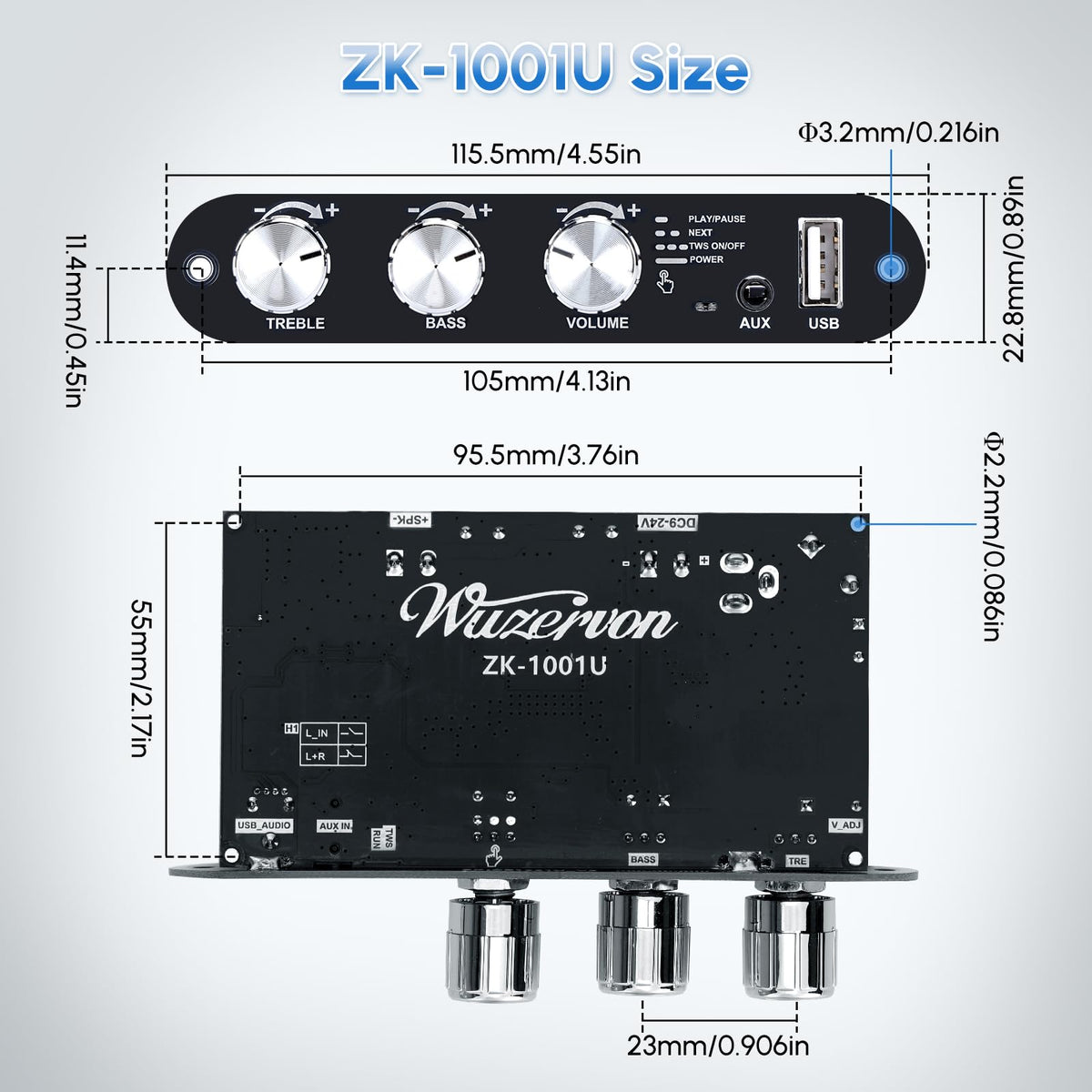 JIAATGA ZK-1001U three input options Bluetooth AUX USB for flexible use.