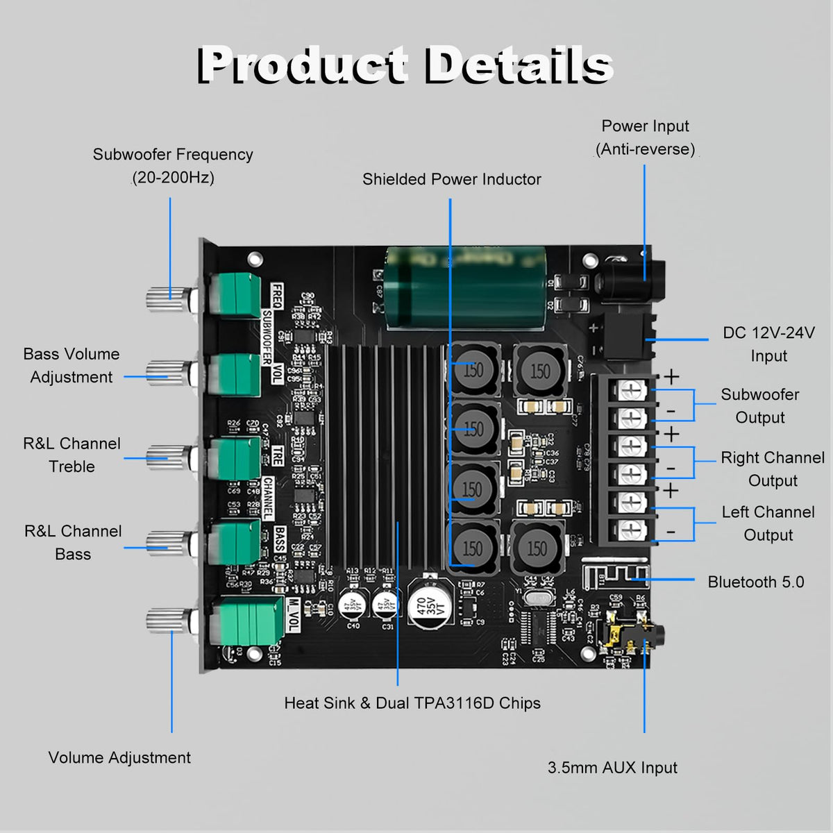 JIAATGA ZK-TB21 dual TPA3116D2 chips close-up for high fidelity