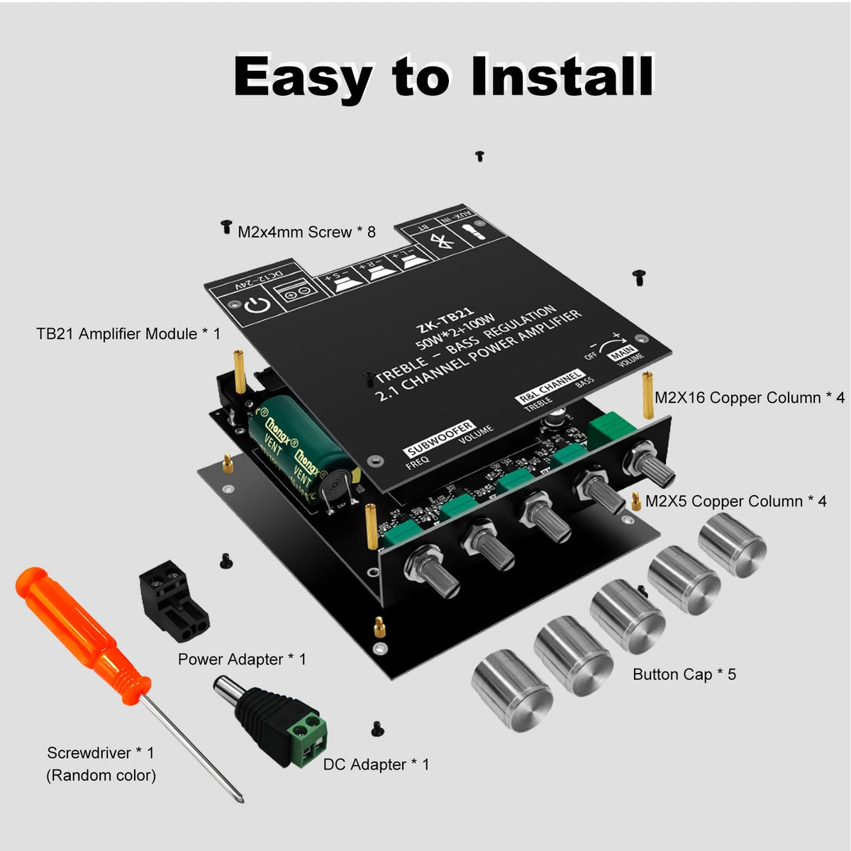 JIAATGA ZK-TB21 treble and bass knobs for on-device tonal control