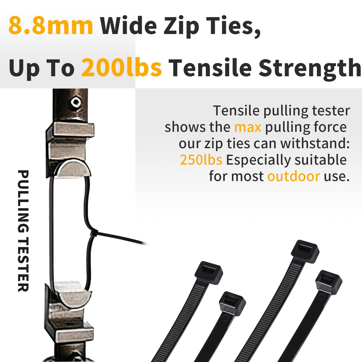 JIAHCN UV resistant nylon zip ties withstand sun exposure on outdoor projects.