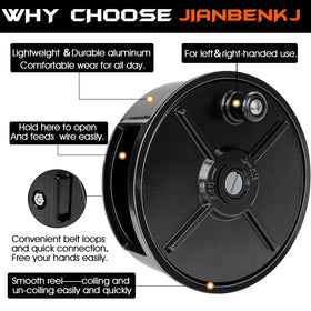 JIANBENKJ Tie Wire Reel Wheel featuring rewind knob and belt loops for fast setup.