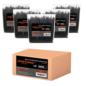 JIANYANG 12-inch zip ties with double-sided teeth for secure cable organization.