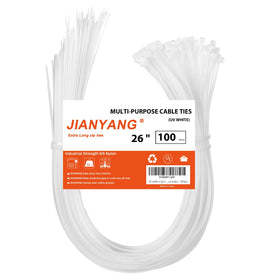 JIANYANG 26-inch white zip ties for long reach and organization.