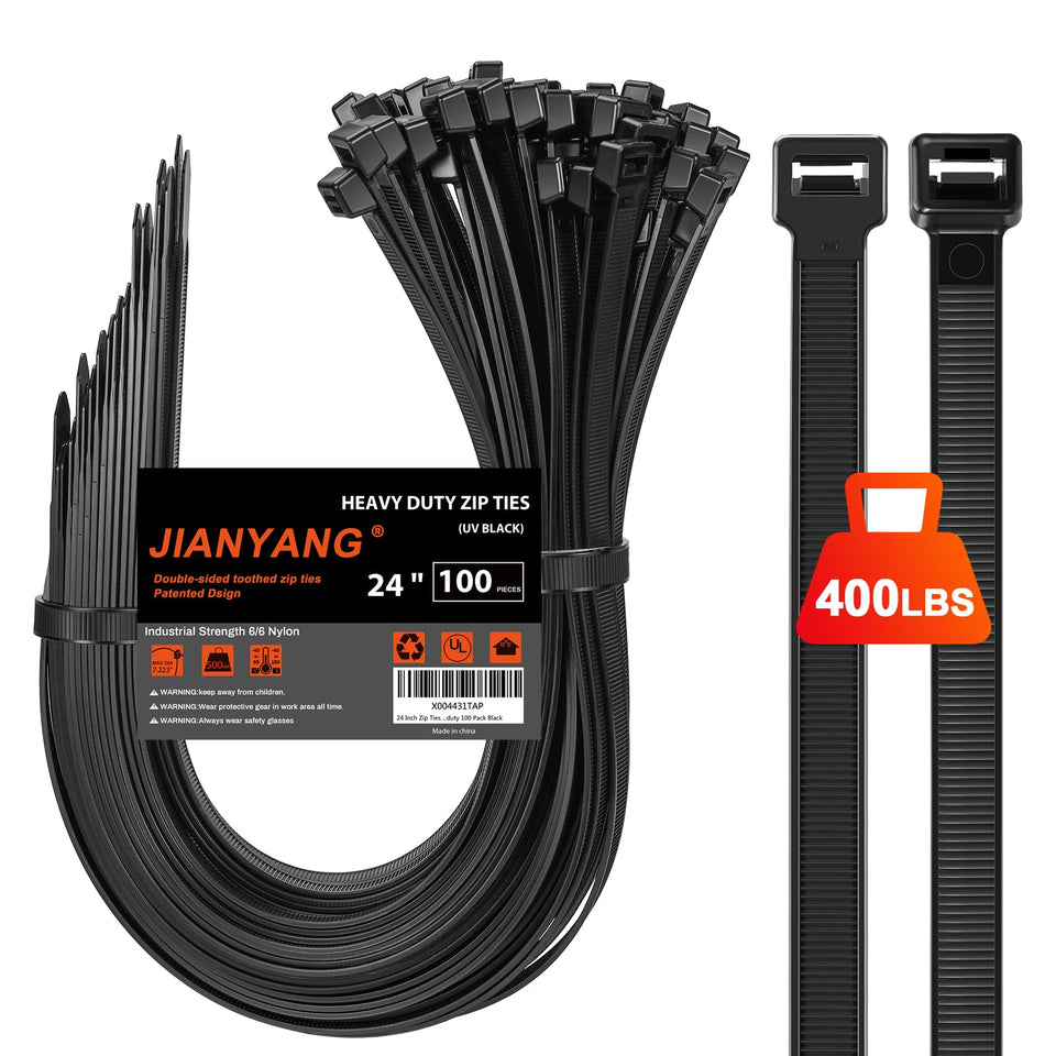 JIANYANG long zip ties 24-inch 400lb for securing large bundles.