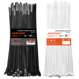 JIANYANG 12-inch black heavy-duty zip ties with high tensile strength for outdoor use