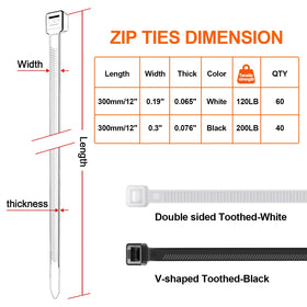 JIANYANG 12-inch white zip ties with UV resistance for indoor decor and wiring