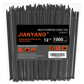 JIANYANG front pack of 1000 zip ties showing quantity and durability benefit