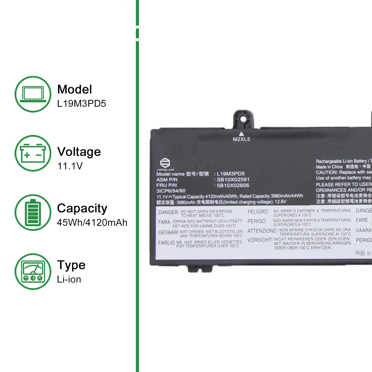 JIAZIJIA close-up of battery label with model and part numbers, ensures correct fit