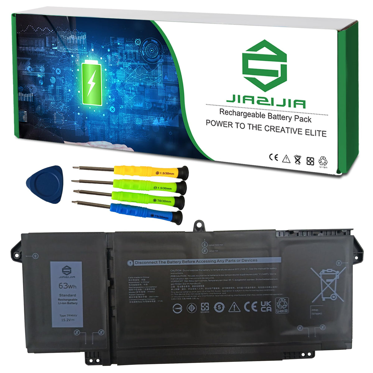 JIAZIJIA front packaging showing replacement battery and benefits of restored runtime