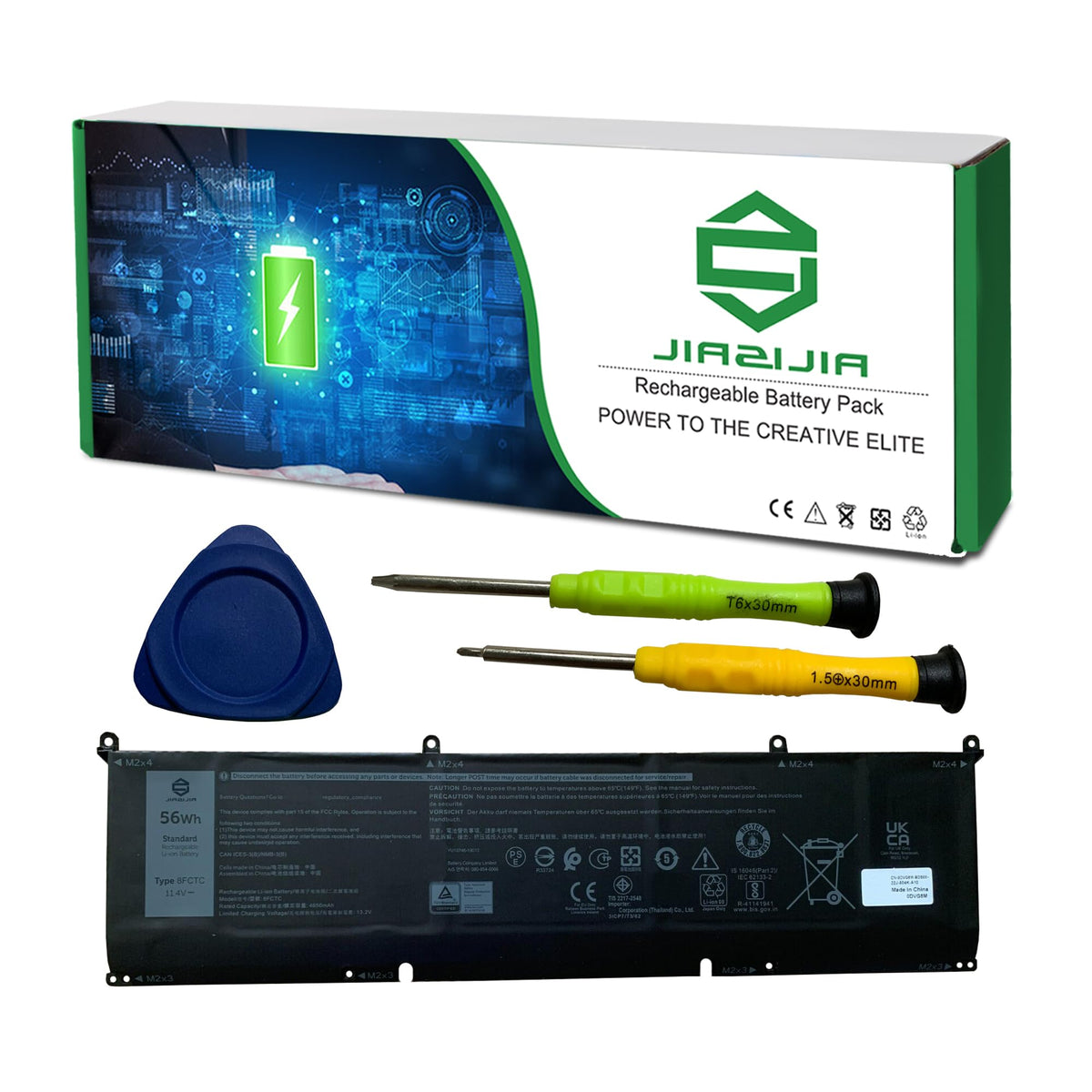 JIAZIJIA front view of battery pack showing model and clean fit benefit