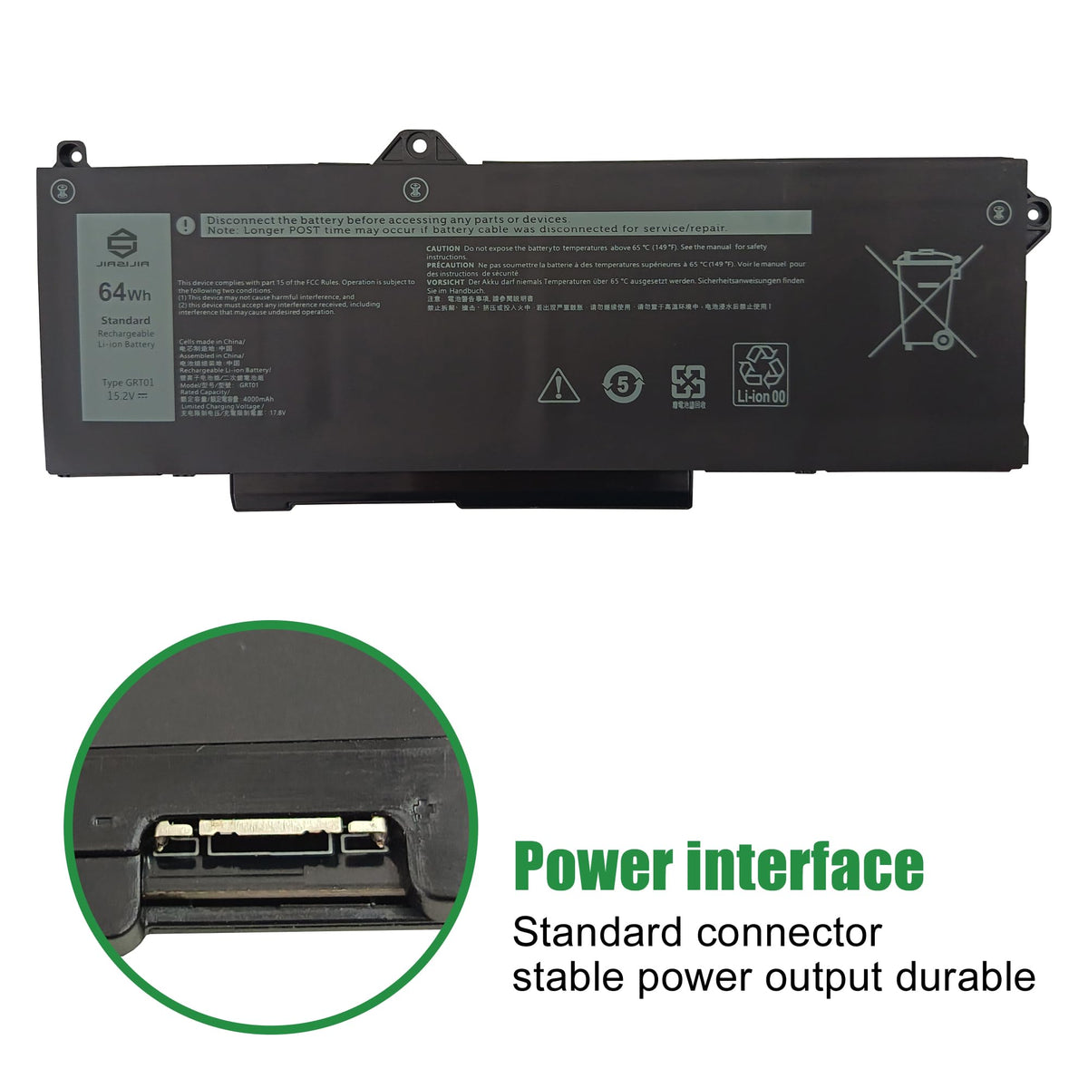 JIAZIJIA connector and pins detail demonstrating secure connection benefit