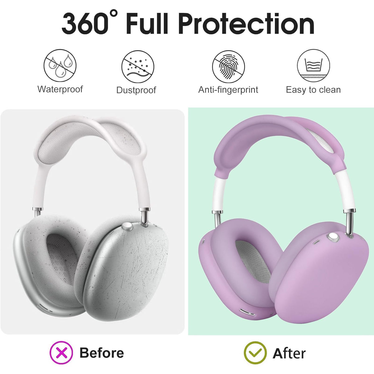 Jiboku AirPods Max earcup covers in purple keep cushions clean and protected.