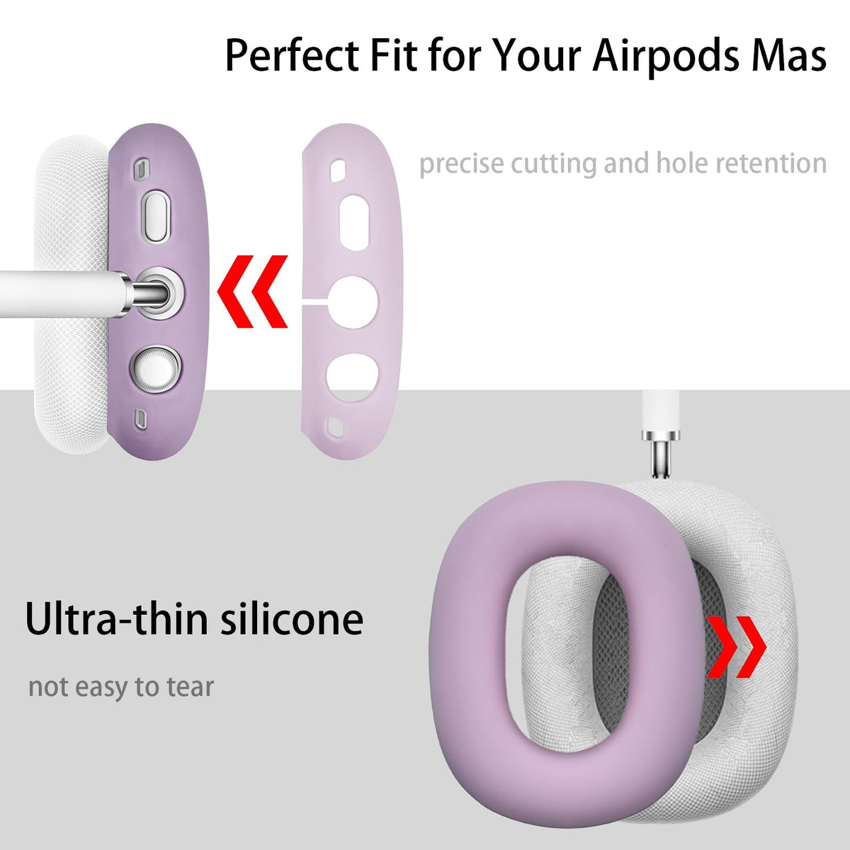 Jiboku AirPods Max headband cover in purple adds soft layer without bulk.