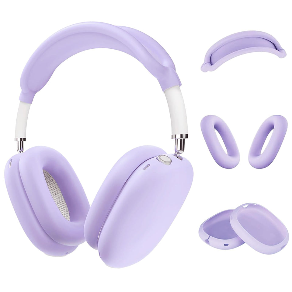 Jiboku AirPods Max silicone case cover in purple guards against scratches and daily wear.
