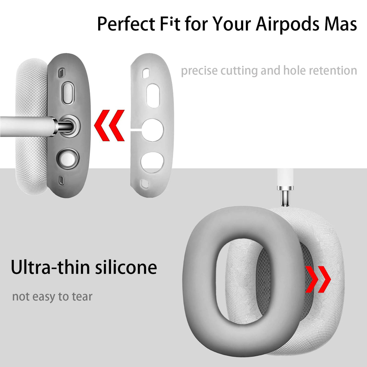 Jiboku AirPods Max silicone earpad cover in grey shields against wear.