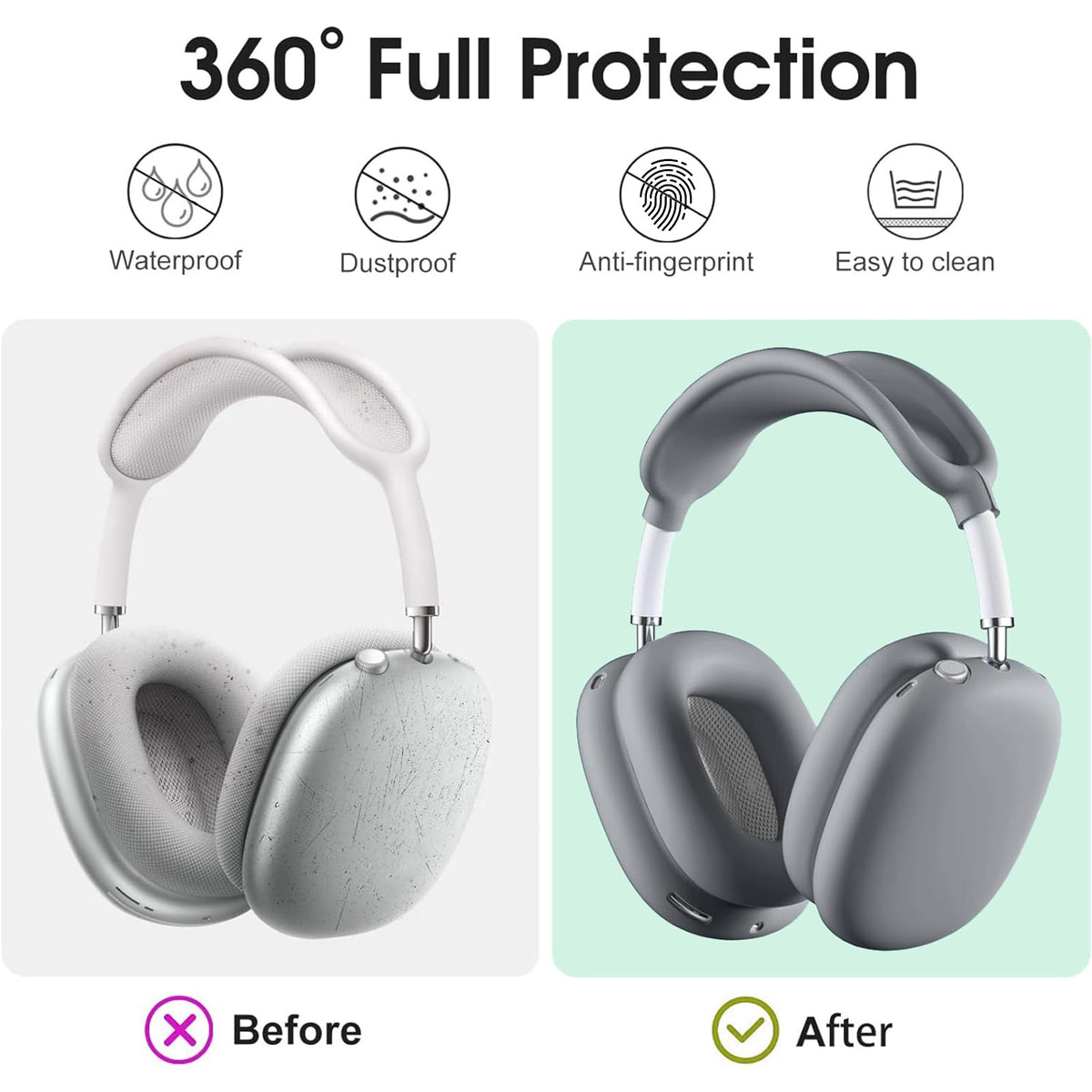 Jiboku AirPods Max silicone headband cover in grey cushions and protects.