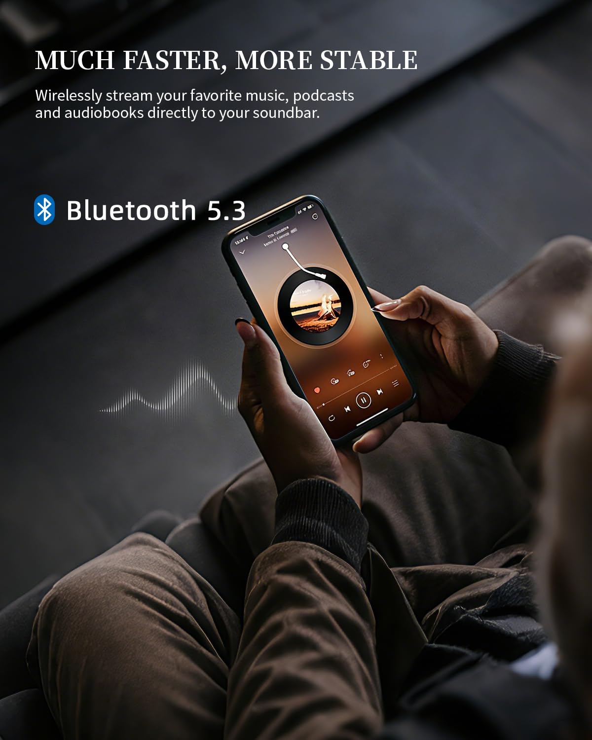 Jierben Sound Bar 50W Bluetooth pairing for wireless music streaming.