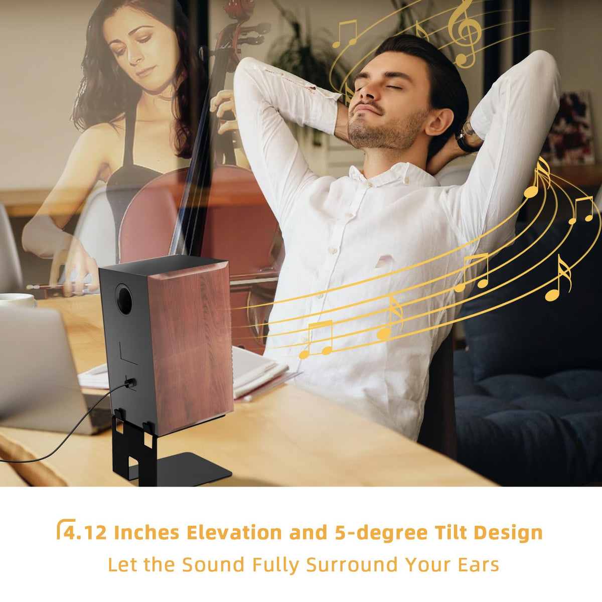 JiffyPoint C shaped design raises speakers and saves desk space