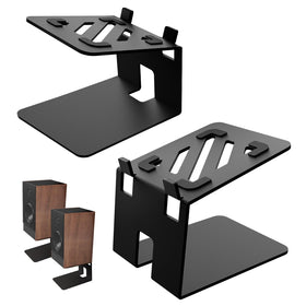 JiffyPoint desktop speaker stands tilted five degrees for ear level listening