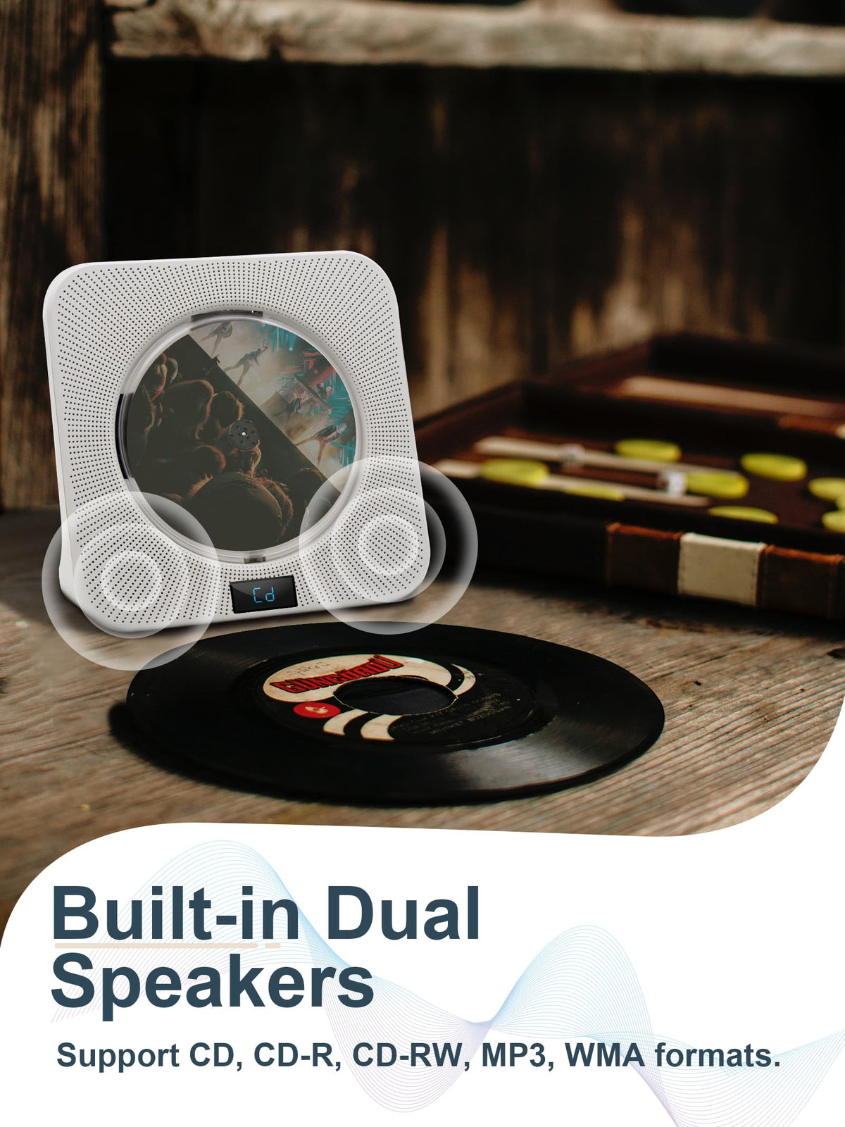 Jimwey playing a CD with Bluetooth icon showing wireless transmit and receive