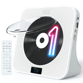 Jimwey front view in white showing controls and benefit of compact all-in-one audio
