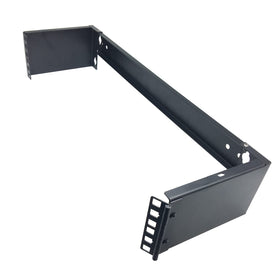 Jingchengmei 2U wall-mount bracket front view showing tidy 19-inch gear layout.