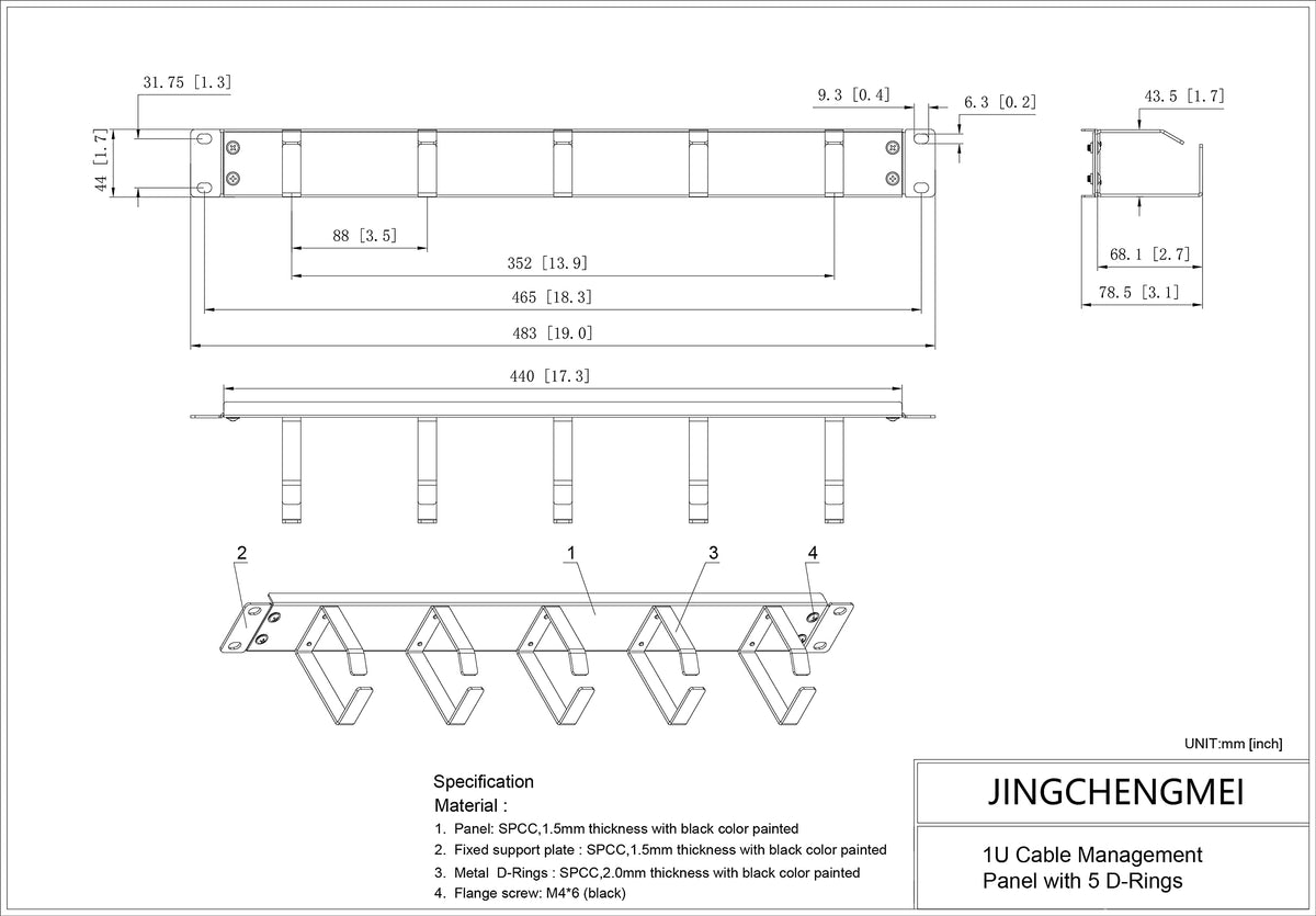 JINGCHENGMEI side profile showing 1U height and shallow 3.11" depth saving rack space